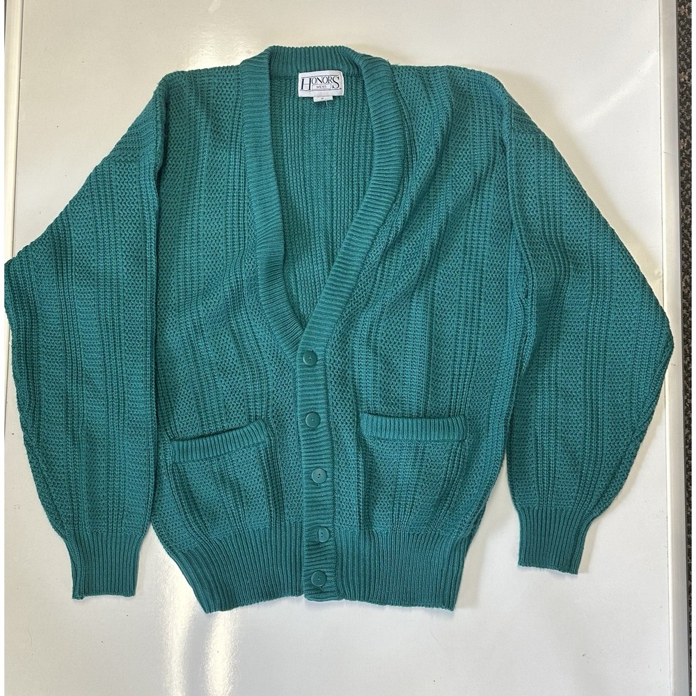 Vintage Honors Mens XL Teal Green Cotton Knit Grandpa Sweater Vest Cottage Cosby